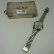Seiko Sportsmatic 'Sea Horse' wristwatch and an early 20th Century silver plated sandwich tin by