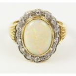 Australian opal and diamond cluster ring stamped 18ct (opal approx 2.