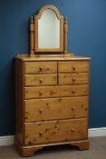 Ducal polished pine chest, four short and three long drawers (W87cm, H117cm, D46cm),