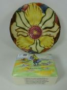 Crown Devon Fielding's music box 'On Ilkla Moor Baht`At' L13cm and a Burslem flower shaped bowl (2)