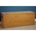 19th century pine table leaf chest/box, hinged lid, with carrying handles, W143cm, H57cm,