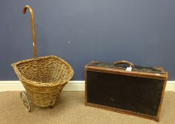 Early 20th Century suitcase and a wicker trolley basket (2) Condition Report <a