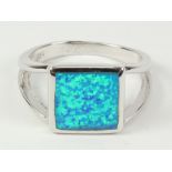 Blue opal square set ring stamped 925 Condition Report <a href='//www.