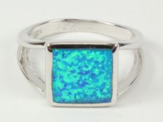 Blue opal square set ring stamped 925 Condition Report <a href='//www.