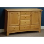 'Sherry' light oak sideboard two cupboards and six drawers, W139cm, H93cm,