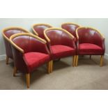 Set twelve late 20th century beech framed tub shaped armchairs upholstered in red