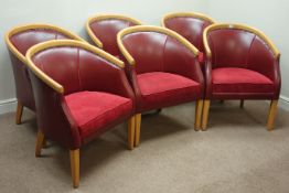 Set twelve late 20th century beech framed tub shaped armchairs upholstered in red