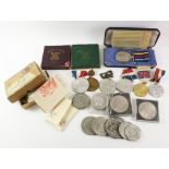 Festival of Britain 1951 five shillings red and green boxes, WWII service and civil defence medals,