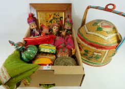 Middle Eastern Marionettes, silk throw, hand painted boxes, beaded fez,