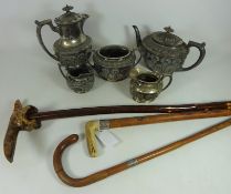 Walking cane with hallmarked silver collar,