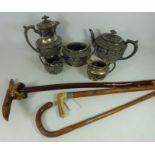 Walking cane with hallmarked silver collar,