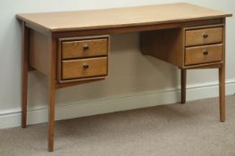 Mid 20th century vintage retro oak knee hole desk with four drawers, W127cm, H74cm,