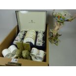 Cased set of Royal Worcester cups and saucers, other Royal Worcester cups and saucers, book ends,