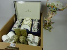 Cased set of Royal Worcester cups and saucers, other Royal Worcester cups and saucers, book ends,