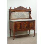 Edwardian walnut washstand with marble top and back, W107cm, H133cm,