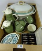 Wedgwood 'Eturia' Moss Green teaware, large Royal Worcester tureen with matching ladle,