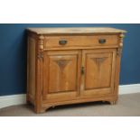 Victorian pine chiffonier single drawer with double cupboard below, carved detail, W107cm, H89cm,