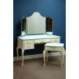 Cream and gilt dressing table with triple mirror back (W122cm, H146cm, D48cm),