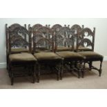 Set eight 19th century carved oak Yorkshire dining chairs