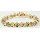 Gold halo link emerald and diamond bracelet stamped 14k Condition Report <a