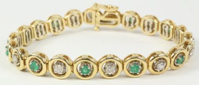 Gold halo link emerald and diamond bracelet stamped 14k Condition Report <a