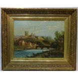 Richmond Castle from the River Swale, 19th Century oil on canvas signed and dated T Stephenson '94,