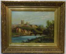 Richmond Castle from the River Swale, 19th Century oil on canvas signed and dated T Stephenson '94,