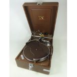 'His Master's Voice' wind up gramophone with brown felt table,