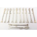 Set of six hallmarked cast silver Contemporary Designer fish knives and forks modelled as fish,