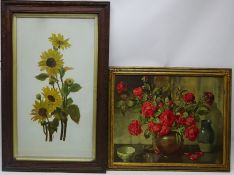 Still Life of Sunflowers, watercolour initialled L.E.