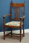 Arts & Crafts period figured oak armchair,