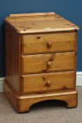 Ducal polished pine three drawer chest, W47cm, H64cm,