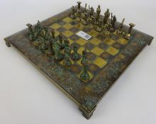 Bronzed chess set with classical style chess pieces - four pieces missing Condition