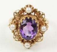 Amethyst and seed pearl ring hallmarked 18ct Condition Report <a href='//www.