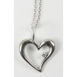 Diamond set heart shaped pendant necklace stamped 925 Condition Report <a