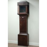 Georgian oak grandfather clock case, brass plate escutcheon,