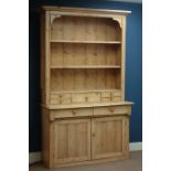 19th century pine dresser fitted with two drawers and double cupboard below,