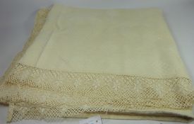 Heavy cotton embossed and crocheted bedspread/ Counterpane 98'' x 107''.