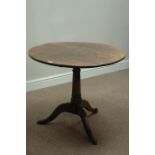 18th century and later oak circular tilt top tripod table, turned column, D81cm,