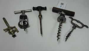 Three 19th / early 20th Century corkscrews and two Champagne taps Condition Report