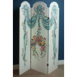 Three panel screen hand painted, H168cm, W184cm Condition Report <a href='//www.