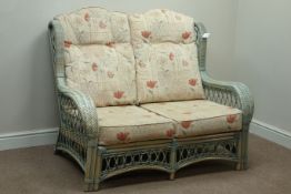 Three piece cane and bamboo conservatory suite comprising of - two seat sofa (W130cm),