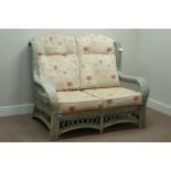 Three piece cane and bamboo conservatory suite comprising of - two seat sofa (W130cm),