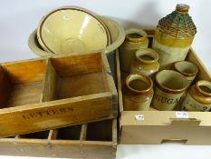 Vintage wicker baskets, letter tray, another wooden tray,