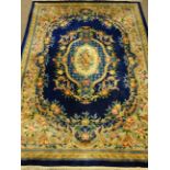 Large Chinese washed woollen blue ground rug carpet,