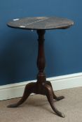 18th century oval oak top wine table on turned elm tripod base, 50cm x 53cm,
