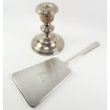 Hallmarked silver bevel edged dressing table mirror and a candlestick approx 13cm