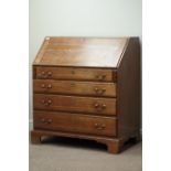 18th century oak bureau banded in walnut, fall front with well fitted interior,