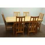 Light oak rectangular extending dining table with additional leaf (96cm x 151cm - 197cm, H76cm),