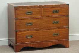 20th century mahogany military style chest with leather top, W95cm, H76cm,